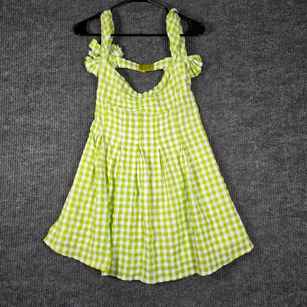 Strangers &‎ Lovers Gingham Babydoll Dress Green Ruffle Strap S